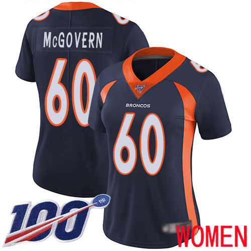 Women Denver Broncos #60 Connor McGovern Navy Blue Alternate Vapor Untouchable Limited Player 100th Season Football NFL Jersey